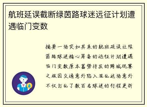 航班延误截断绿茵路球迷远征计划遭遇临门变数